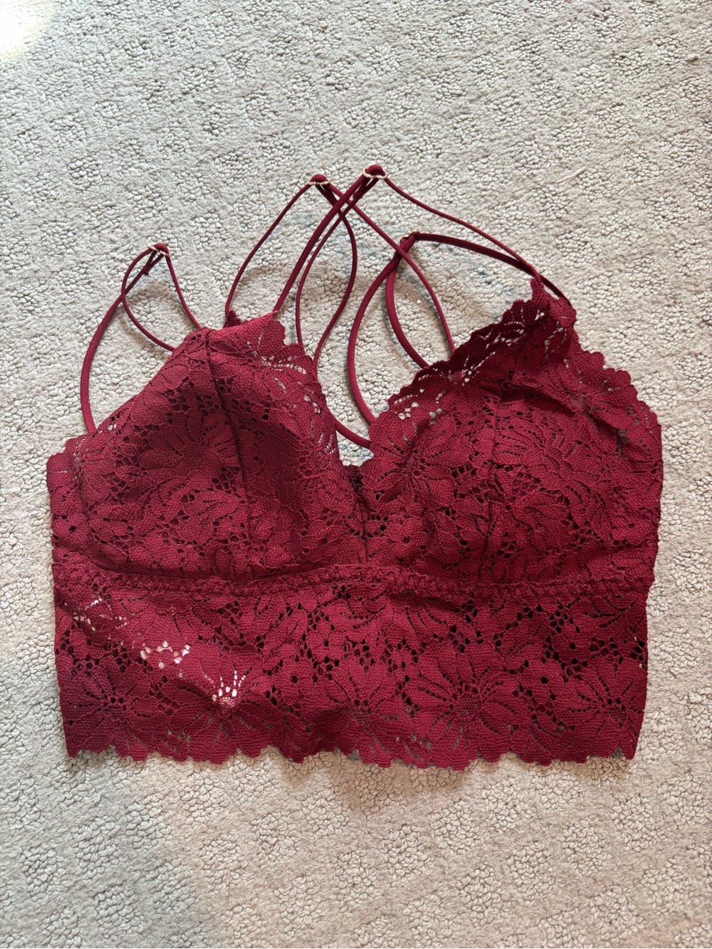 NWT PINK Victoria’s Secret Lace Bralette Crop Top in Burgundy Red, Size Small